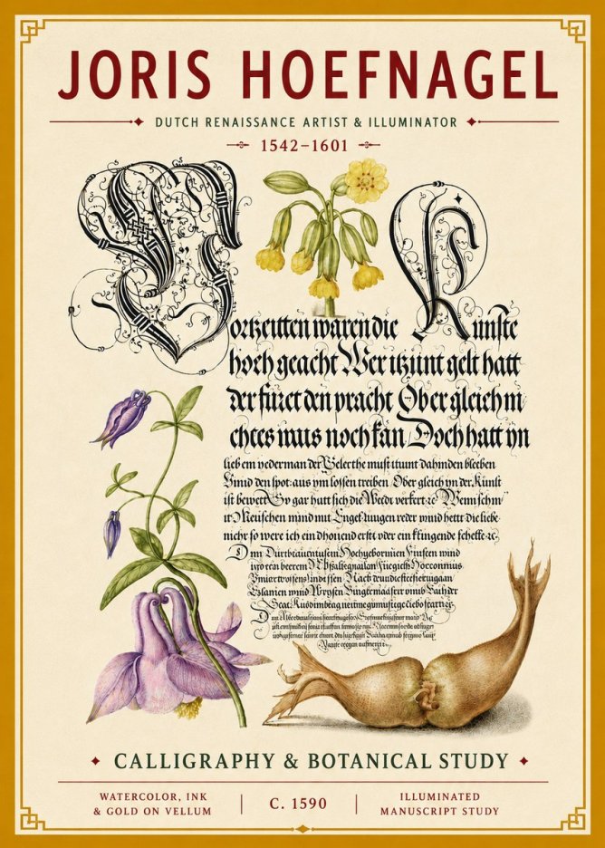Joris Hoefnagel Calligraphy & Botanical Study No4 - Poster