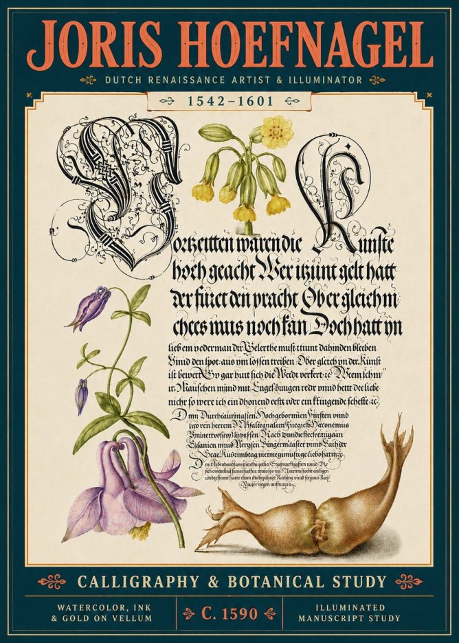 Joris Hoefnagel Calligraphy & Botanical Study No5 - Poster
