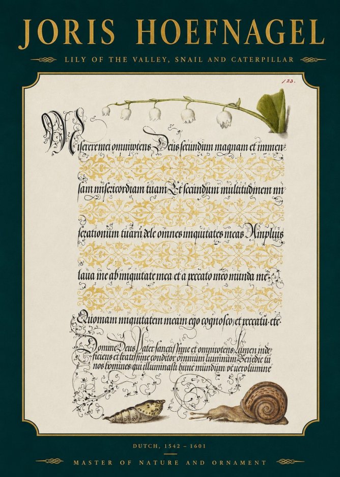Joris Hoefnagel Lily of the Valley, Snail and Caterpillar No2 - Poster