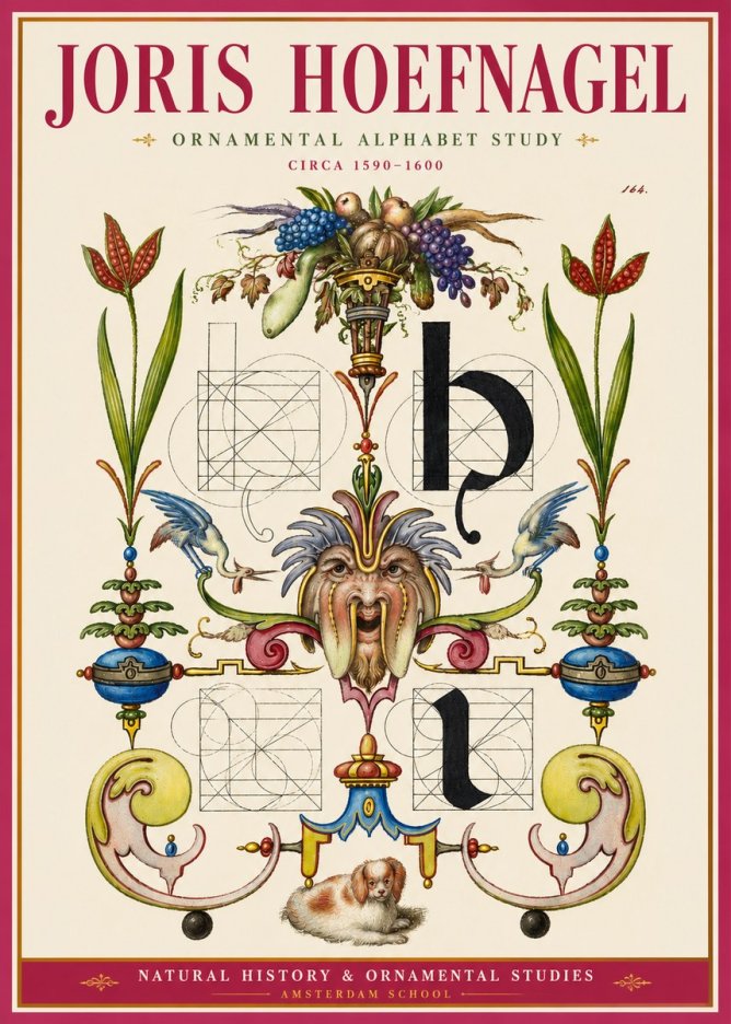 Joris Hoefnagel Floral Grotesque with Putto No4 - Poster