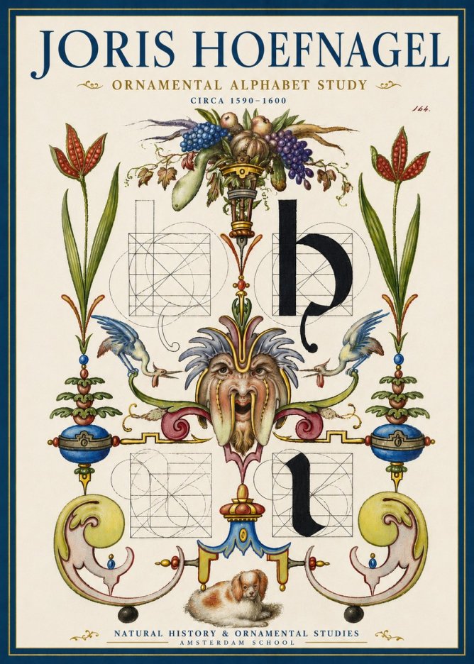 Joris Hoefnagel Floral Grotesque with Putto No5 - Poster
