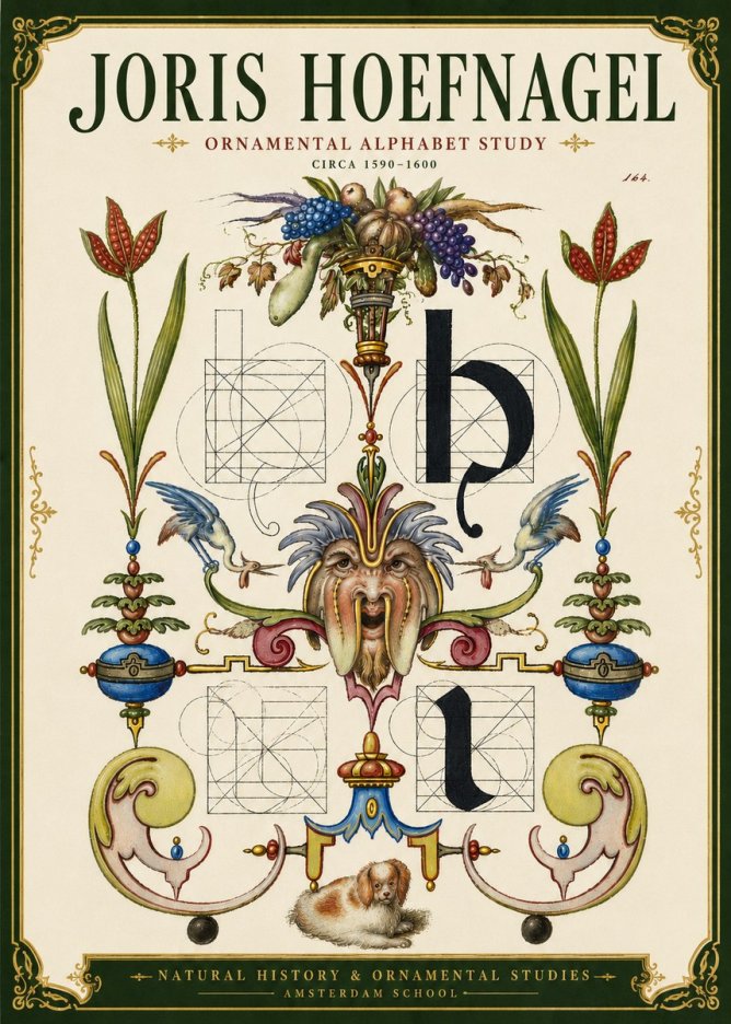Joris Hoefnagel Floral Grotesque with Putto No6 - Poster