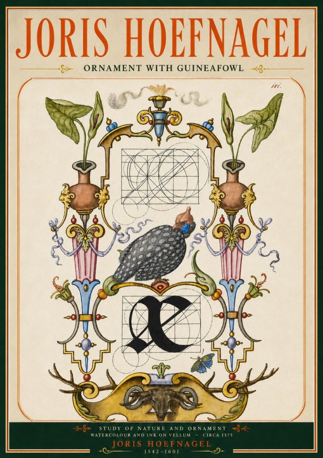 Joris Hoefnagel Ornament with Guineafowl No5 - Poster