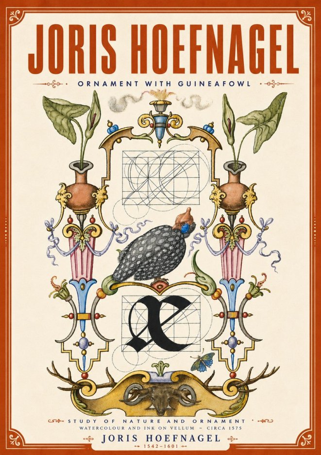 Joris Hoefnagel Ornament with Guineafowl No6 - Poster