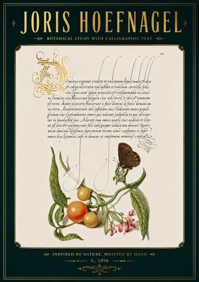 Joris Hoefnagel Botanical Study with Calligraphic Text No5 - Poster