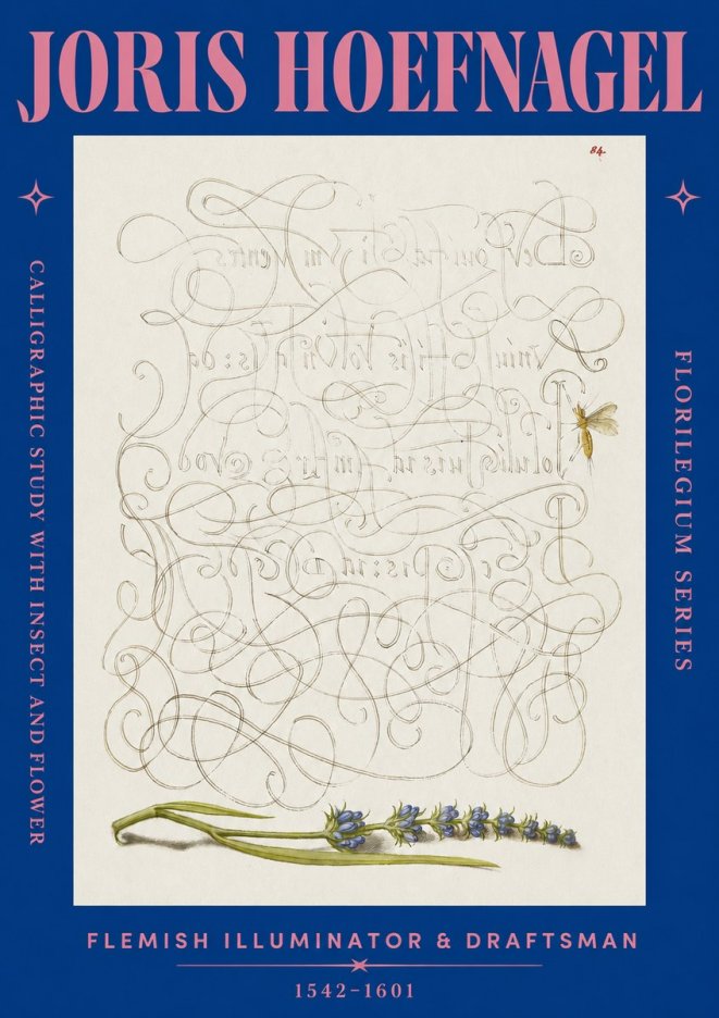 Joris Hoefnagel Calligraphic Study with Insect and Flower No2 - Poster