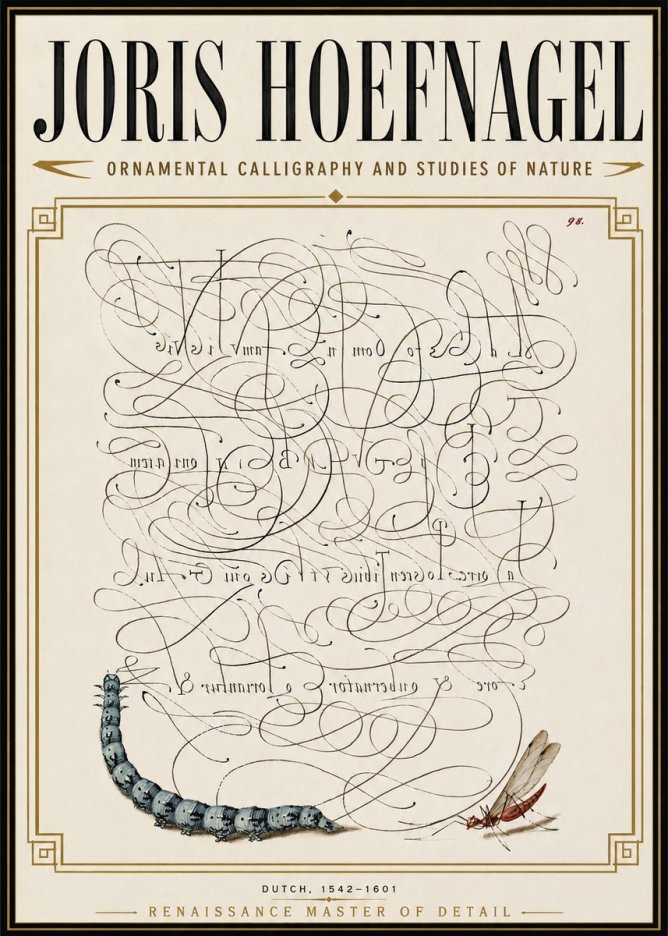 Joris Hoefnagel Ornamental Calligraphy and Studies of Nature No6 - Poster