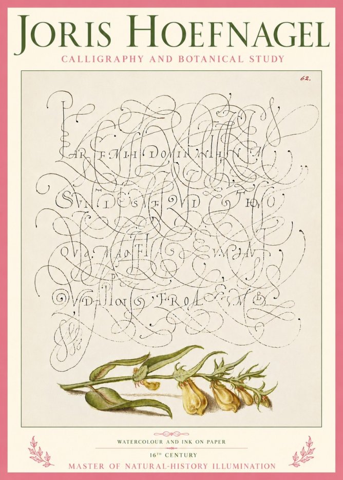 Joris Hoefnagel Calligraphic Practice with Botanical Study No5 - Poster