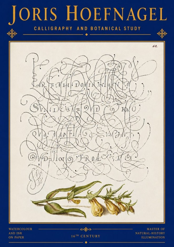 Joris Hoefnagel Calligraphic Practice with Botanical Study No6 - Poster