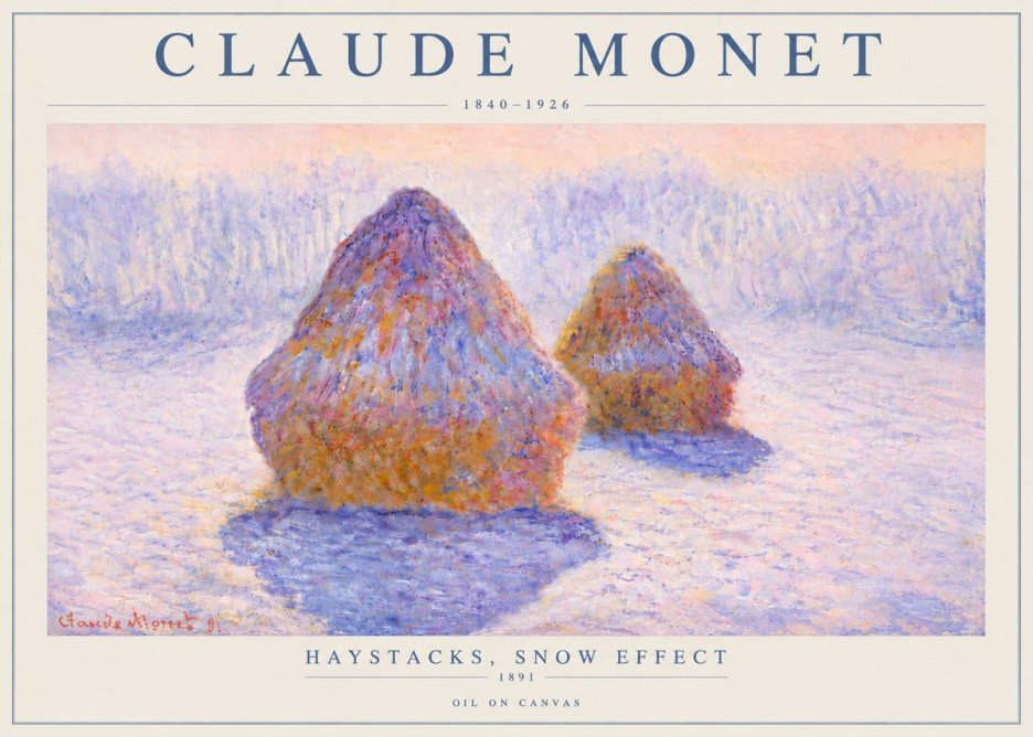 Monet Haystacks, Snow Effect No6 - Poster