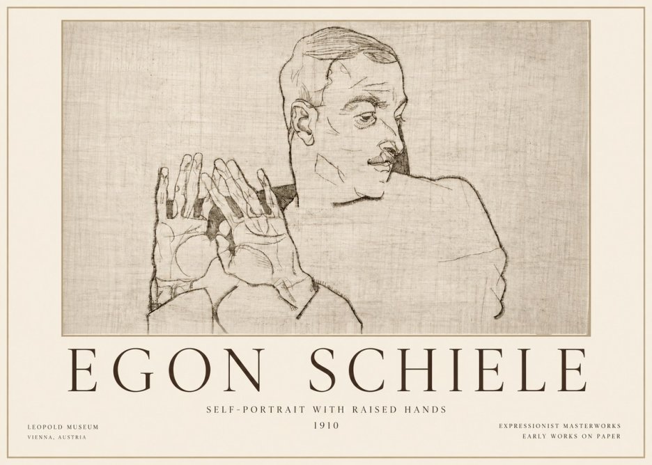 Schiele Self-portrait with Raised Hands No4 - Poster