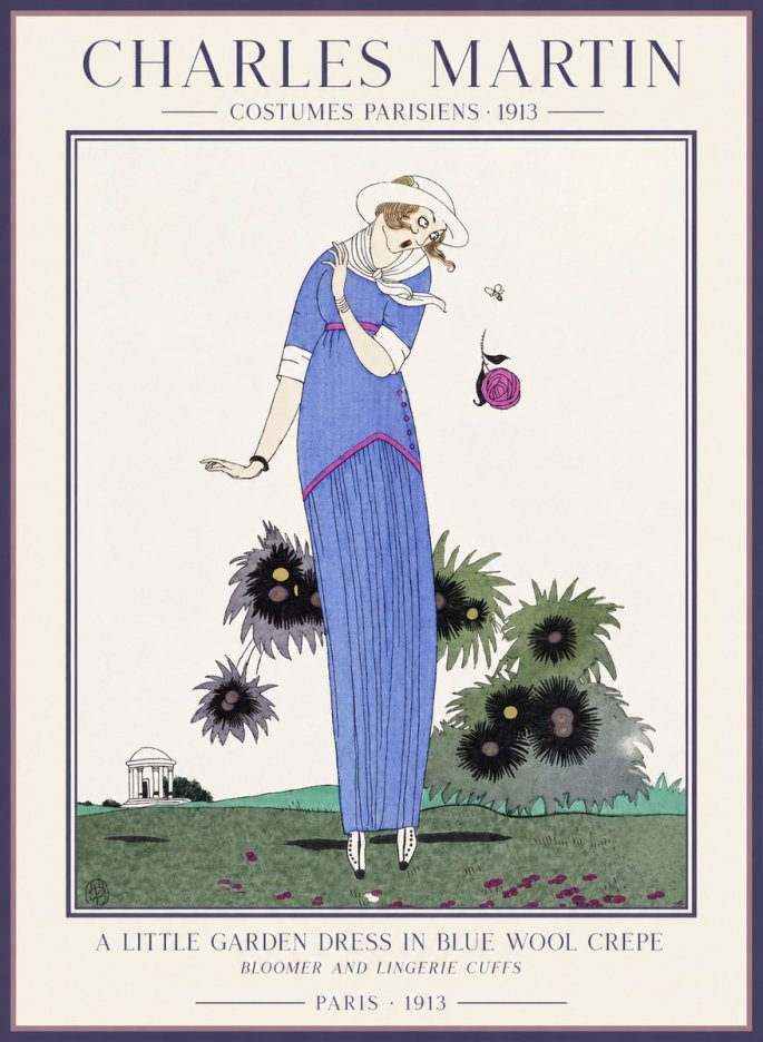 Charles Martin Little Garden Dress in Blue Wool Crepe No5 - Poster
