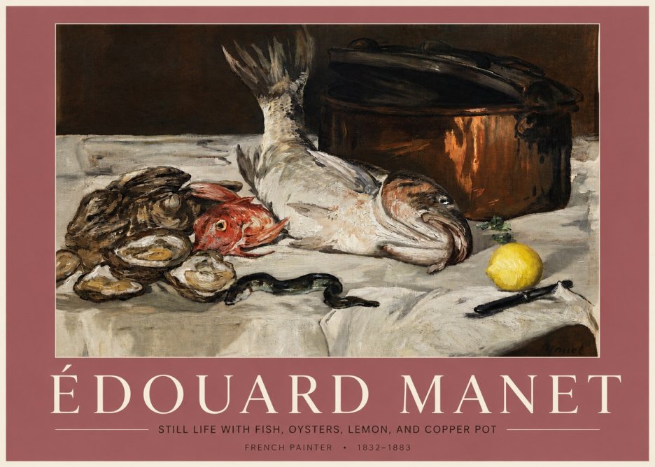 Édouard Manet Still Life with Fish, Oysters, Lemon, and Copper Pot No3 - Poster