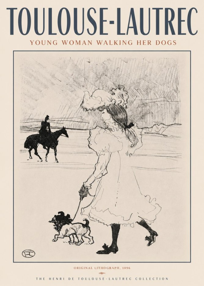 Toulouse-Lautrec Young Woman Walking Her Dogs No4 - Poster