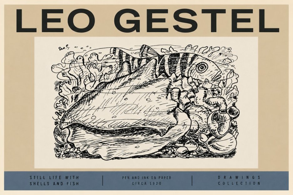 Leo Gestel Still Life with Shells and Fish No2 - Poster