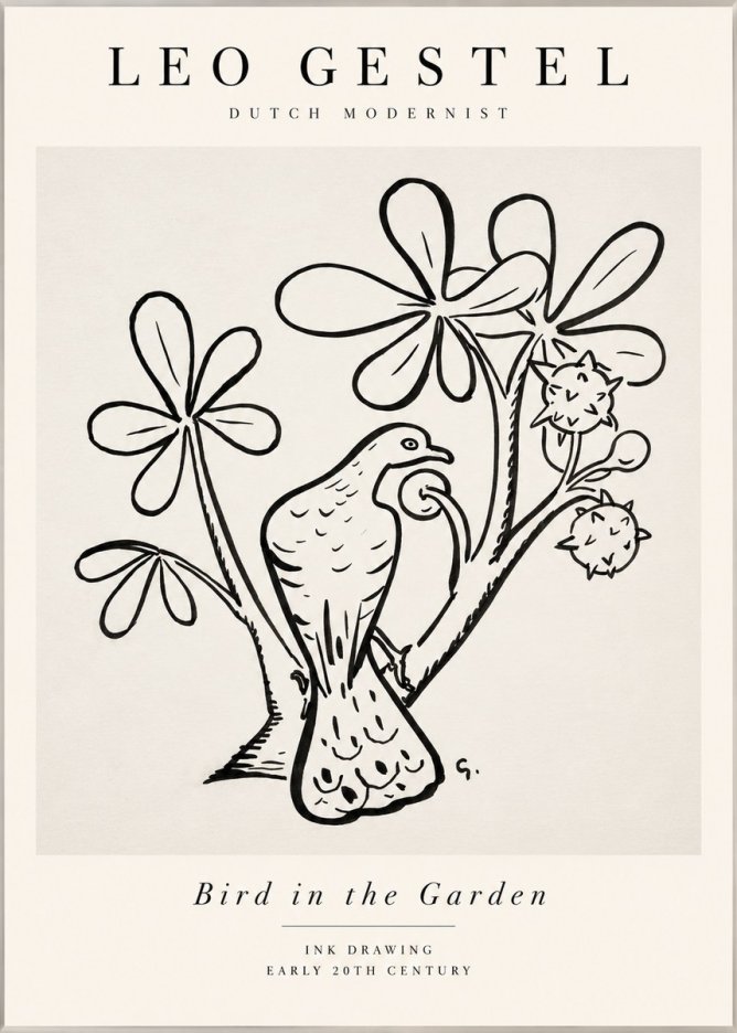 Leo Gestel Bird with Flowers No2 - Poster