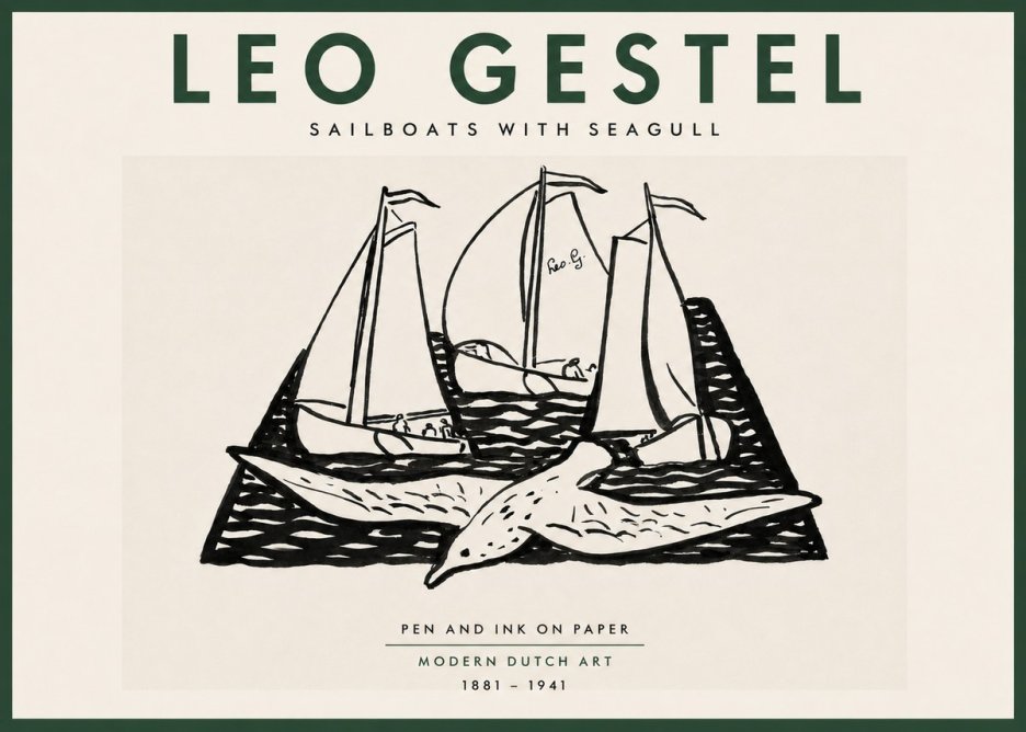 Leo Gestel Sailboats with Seagull No5 - Poster