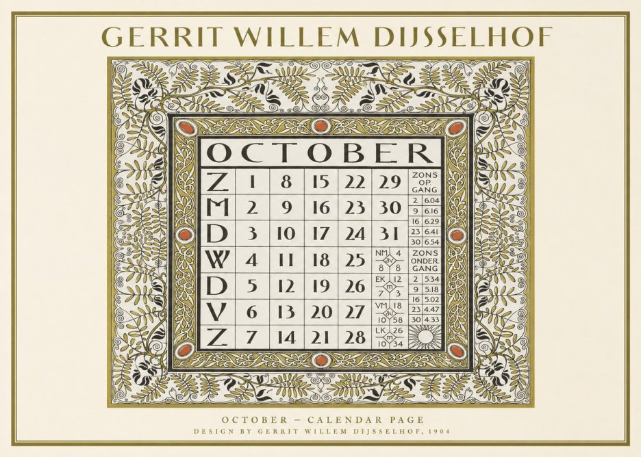 Gerrit Willem Dijsselhof October - Calendar Page No1 - Poster