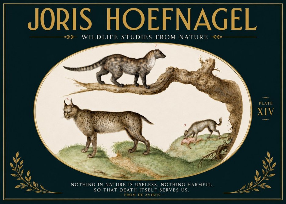 Joris Hoefnagel Wildlife Studies from Nature - Plate Xiv No5 - Poster