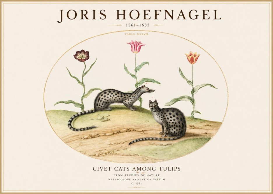 Joris Hoefnagel Civet Cats Among Tulips No1 - Poster