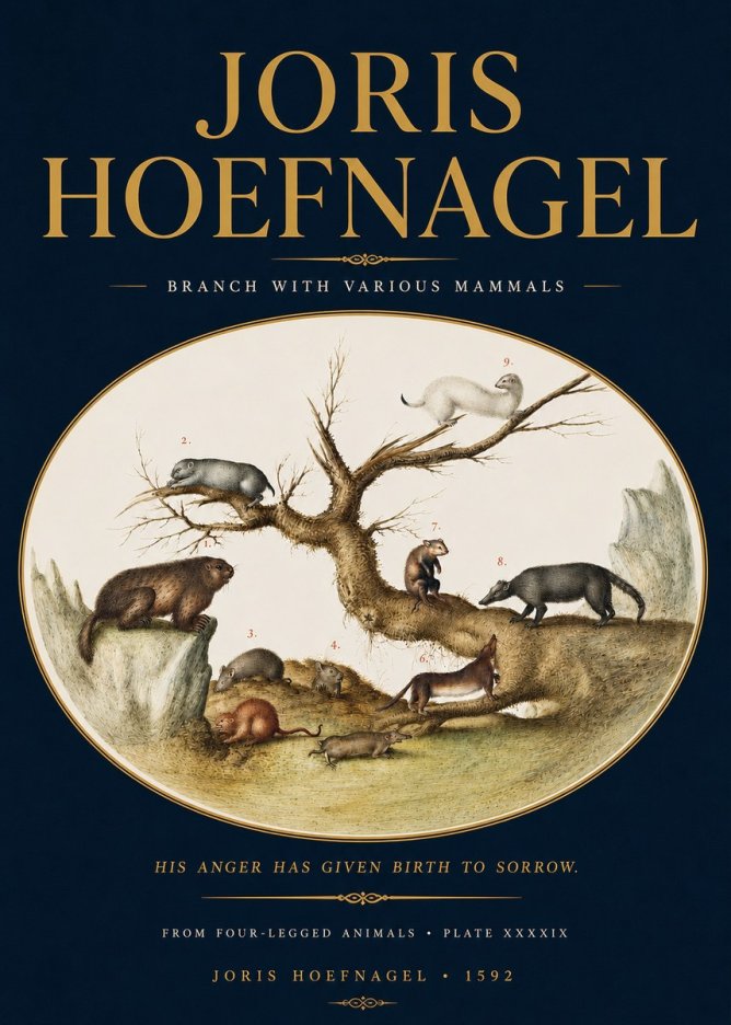 Joris Hoefnagel Branch with Various Mammals No4 - Poster