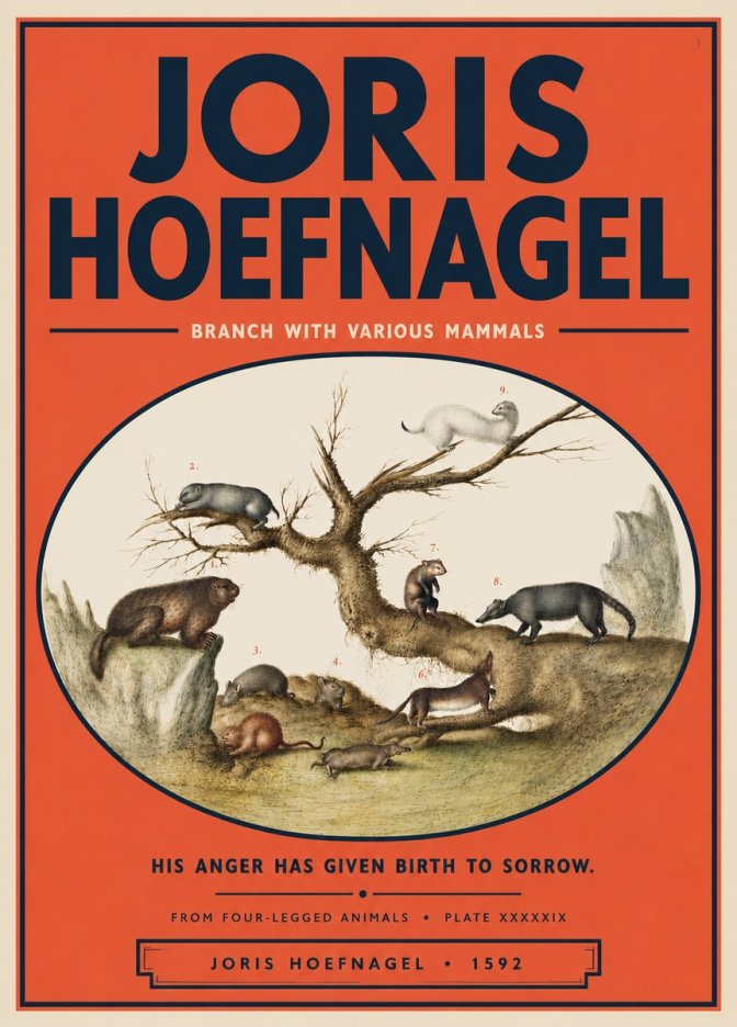 Joris Hoefnagel Branch with Various Mammals No5 - Poster
