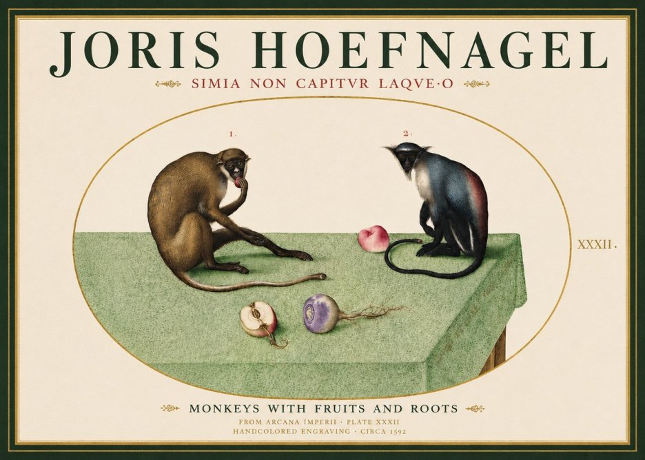 Joris Hoefnagel Monkeys with Fruits and Roots No3 - Poster
