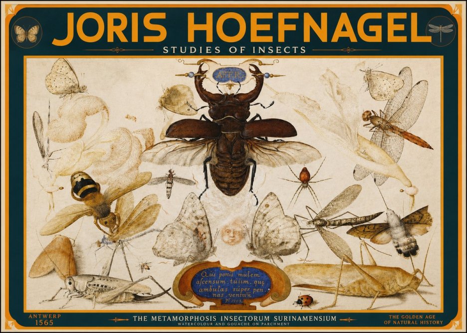 Joris Hoefnagel Studies of Insects I No2 - Poster