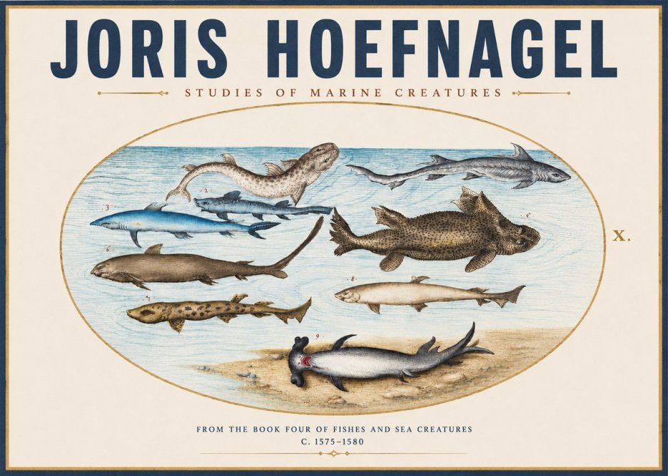 Joris Hoefnagel Studies of Marine Creatures No3 - Poster