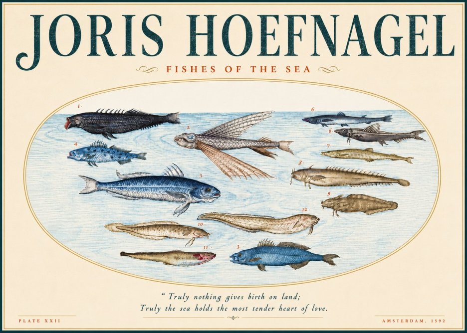 Joris Hoefnagel Fishes of the Sea I No4 - Poster