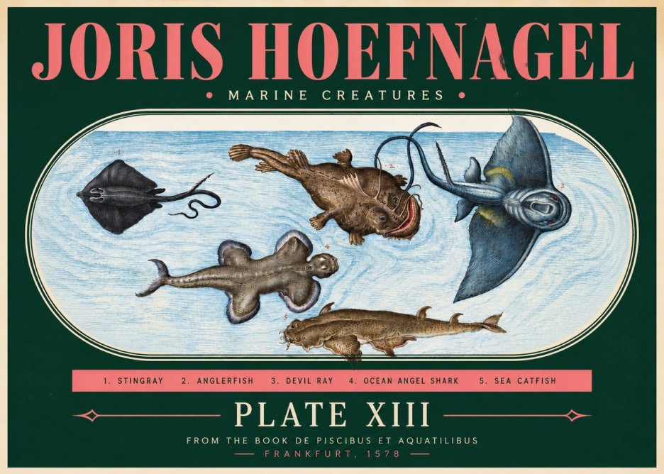 Joris Hoefnagel Marine Creatures Plate Xiii No3 - Poster