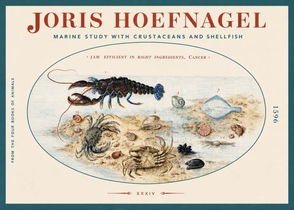 Joris Hoefnagel Marine Study with Crustaceans and Shellfish No3 - Poster