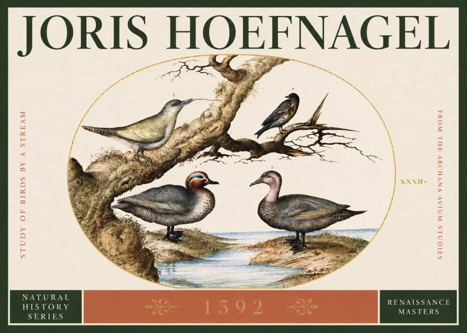 Joris Hoefnagel Study of Birds by a Stream No2 - Poster