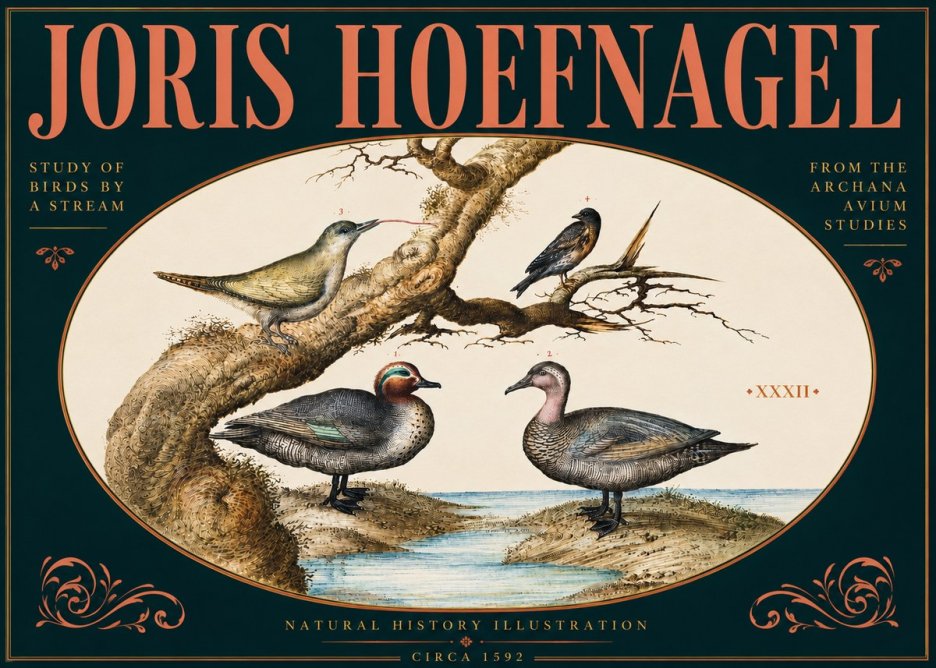 Joris Hoefnagel Study of Birds by a Stream No6 - Poster