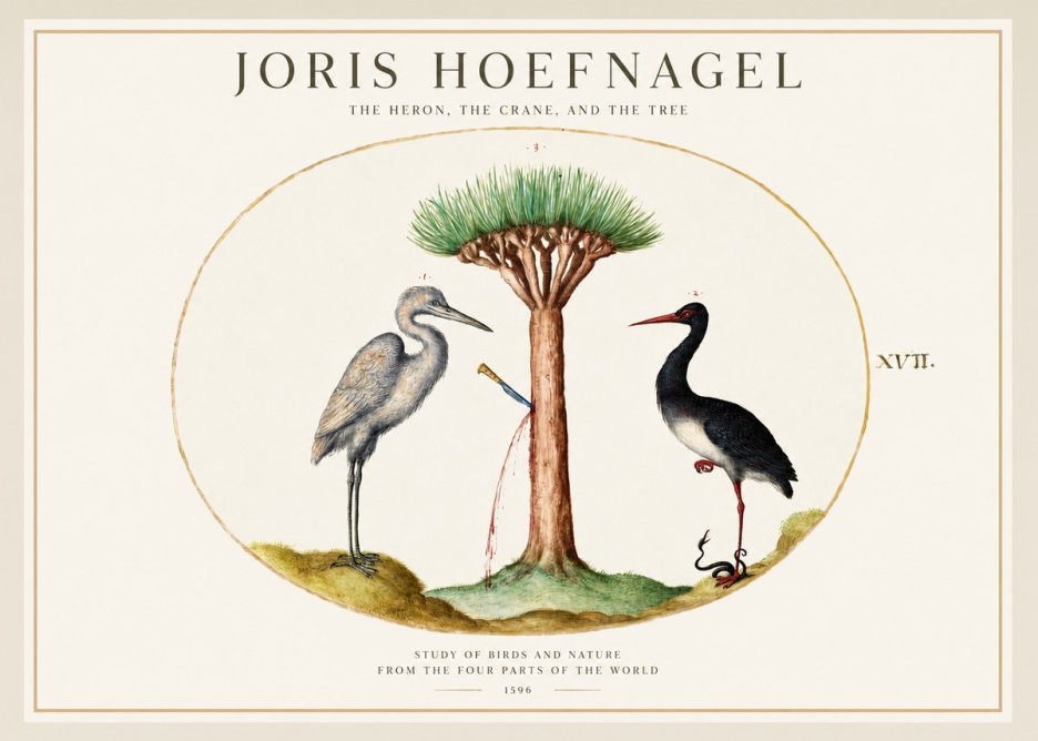 Joris Hoefnagel The Heron, the Crane, and the Tree No1 - Poster