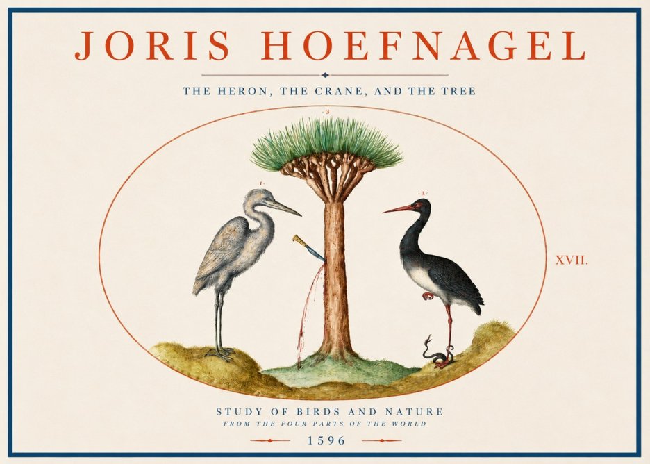 Joris Hoefnagel The Heron, the Crane, and the Tree No3 - Poster