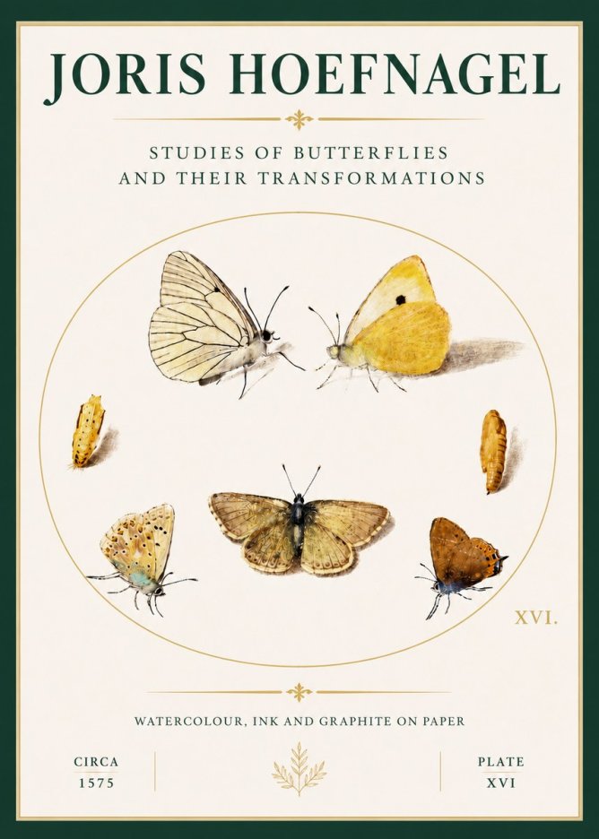 Joris Hoefnagel Studies of Butterflies and Their Transformations No4 - Poster