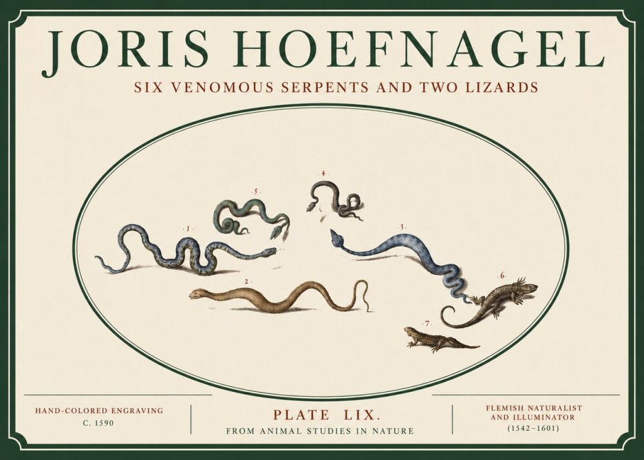 Joris Hoefnagel Six Venomous Serpents and Two Lizards No3 - Poster