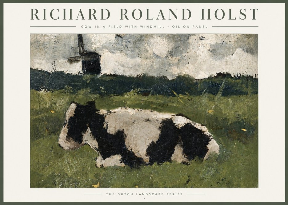 Richard Roland Holst Cow in a Field with Windmill No4 - Poster