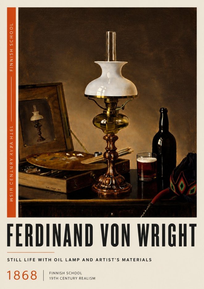 Ferdinand von Wright Still Life with Oil Lamp and Artist's Materials No6 - Poster