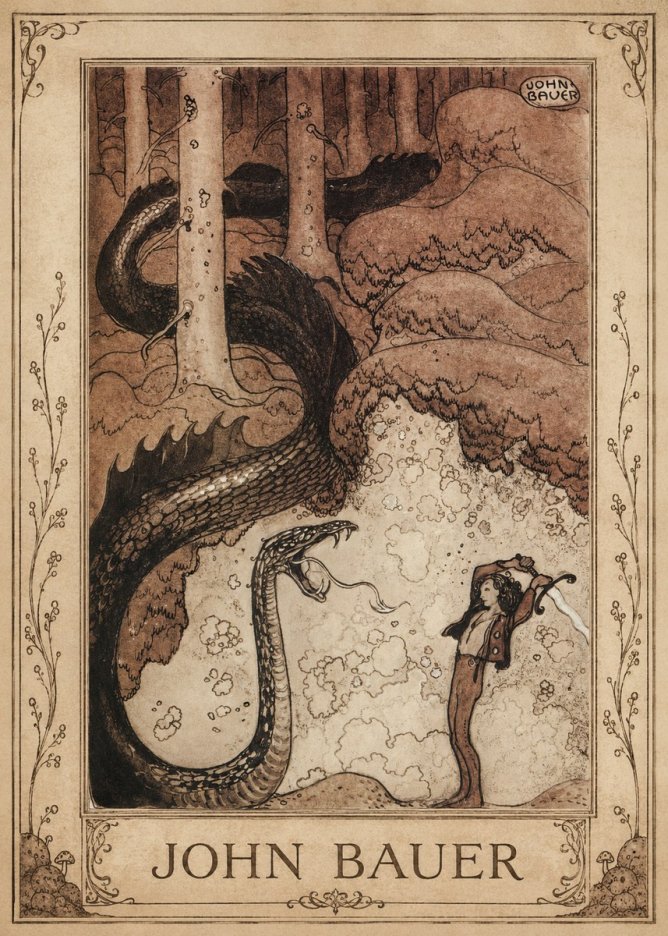 John Bauer The Boy and the Serpent No5 - Poster
