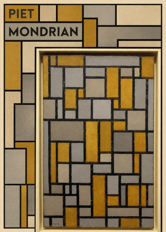 Piet Mondrian Composition in Grey and Yellow No5 - Poster
