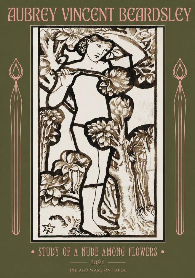 Aubrey Beardsley Study of a Nude Among Flowers No2 - Poster