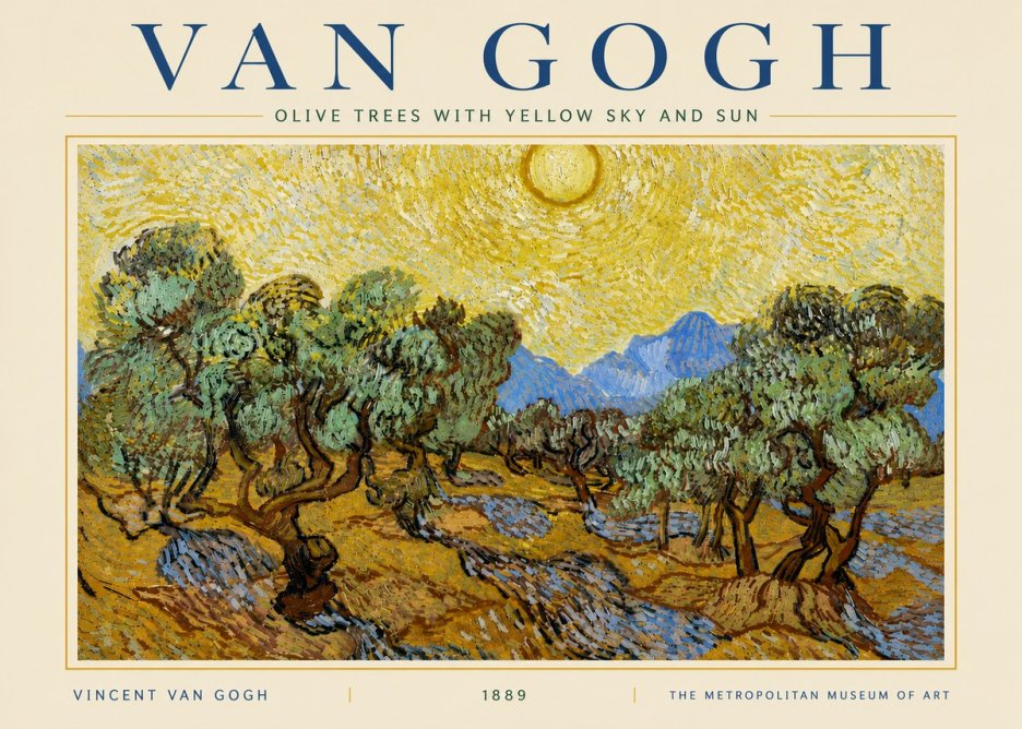 Van Gogh Olive Trees with Yellow Sky and Sun No5 - Poster