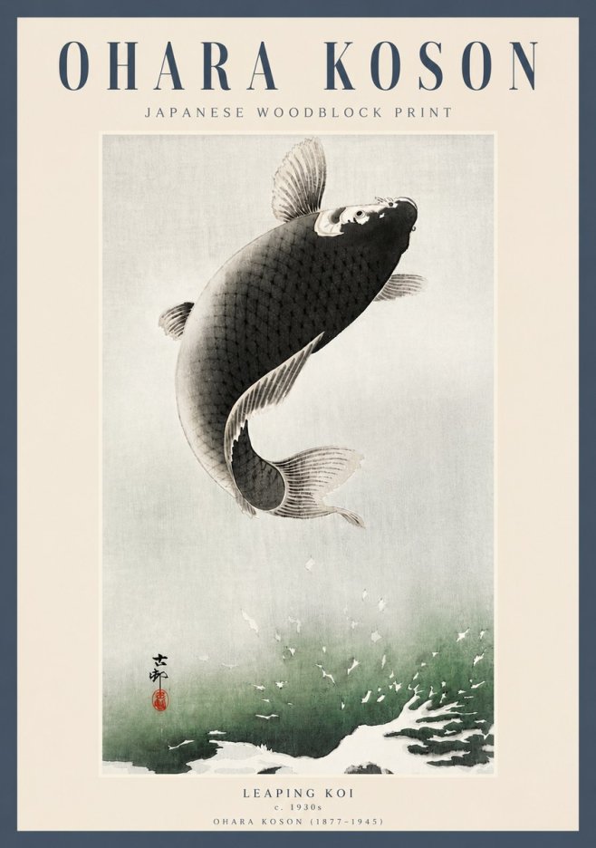 Ohara Koson Leaping Koi II No3 - Poster