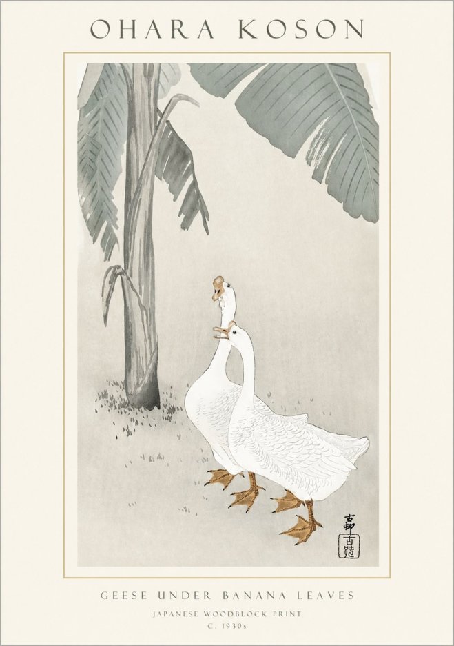 Ohara Koson Geese Under Banana Leaves No1 - Poster