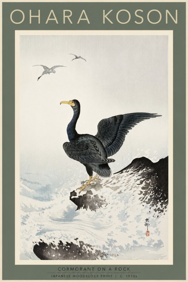 Ohara Koson Cormorant on a Rock No5 - Poster