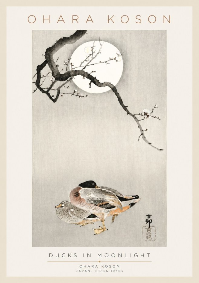 Ohara Koson Ducks in Moonlight No3 - Poster