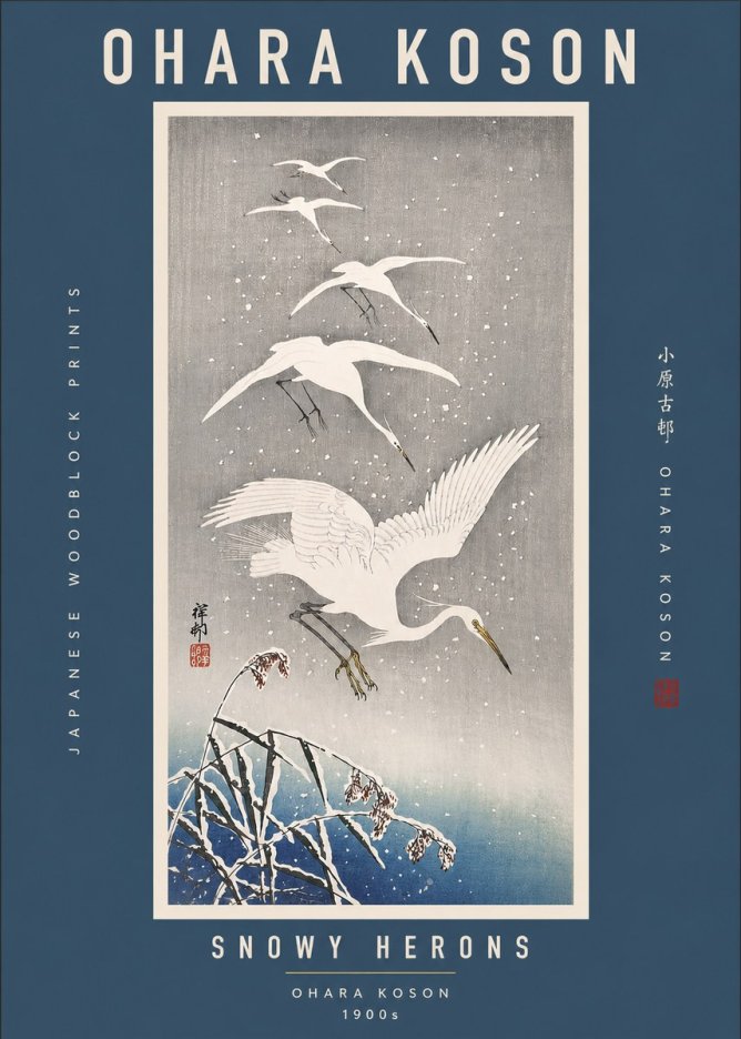 Ohara Koson Snowy Herons No2 - Poster