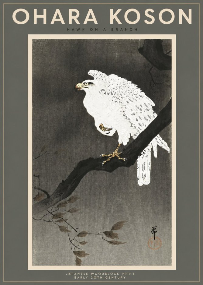 Ohara Koson Hawk on a Branch II No2 - Poster